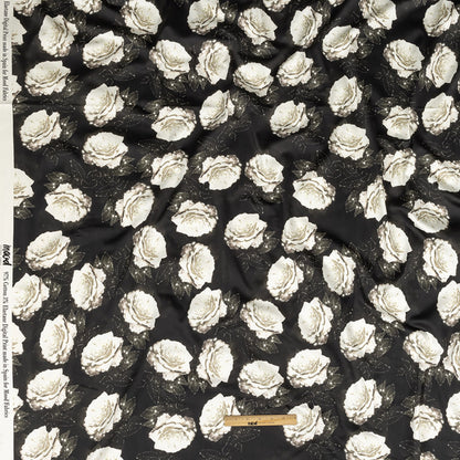 Stretch Cotton Sateen - Black and White Starry Floral - Rose Dread Print - Mood Exclusive Twilight Collection Full