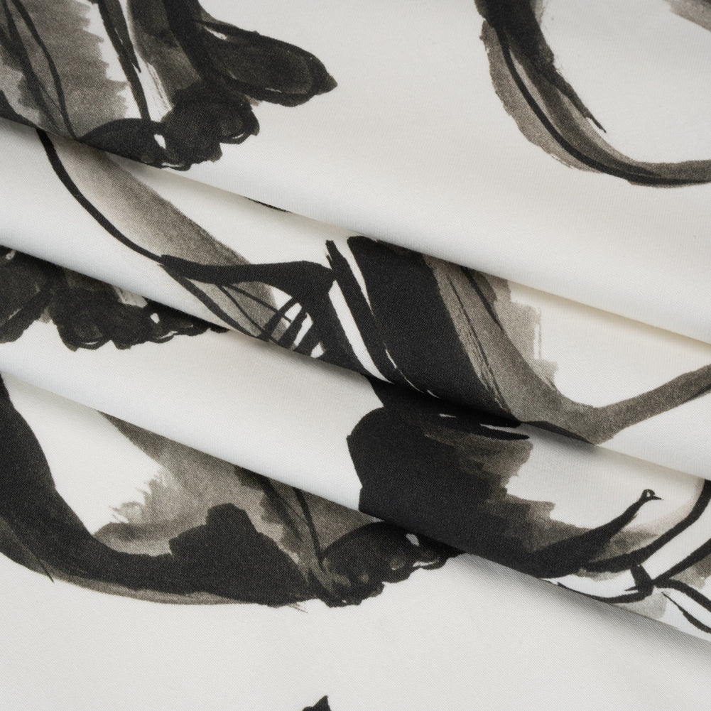 Stretch Cotton Sateen - Inky Cats - Feline Phantasm Print - Mood Exclusive Twilight Collection Folded