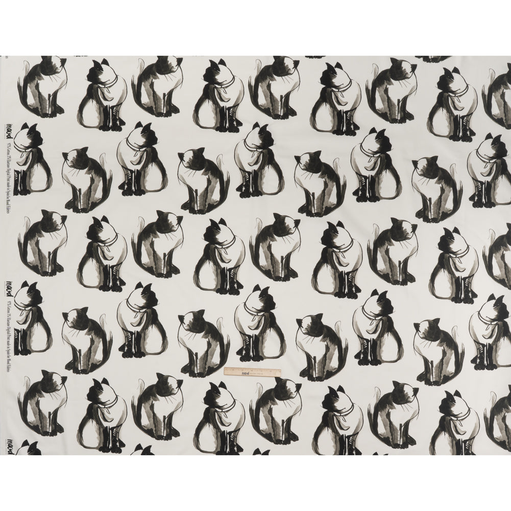 Stretch Cotton Sateen - Inky Cats - Feline Phantasm Print - Mood Exclusive Twilight Collection - Full