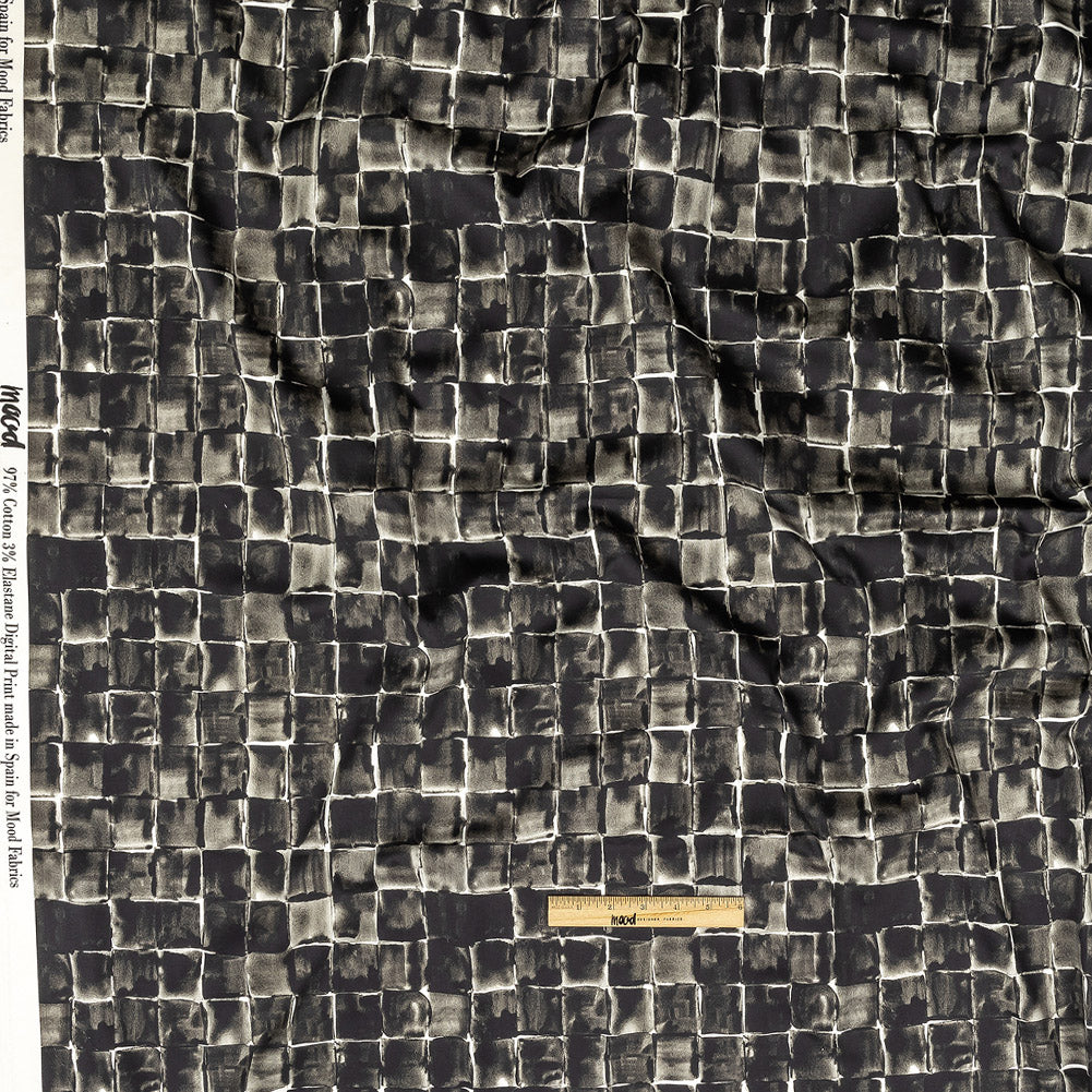 Stretch Cotton Sateen - Gray Painted Squares - Haunted Blocks Print - Mood Exclusive Twilight Collection Full