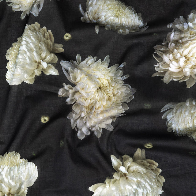 Cotton Voile - Pale Yellow and Black Floral - Maiden's Melancholy Print - Mood Exclusive Twilight Collection