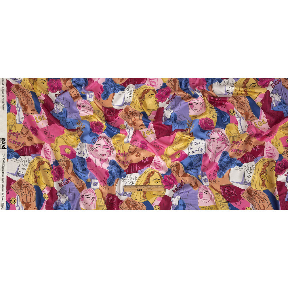 Rayon Challis - Rainbow Self Care Illustrations - Eating Bon Bons Print - Mood Exclusive Sugar Collection - Full