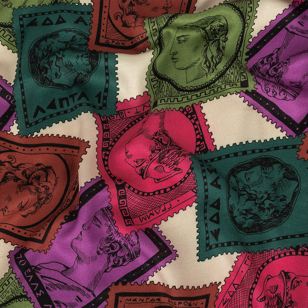 Rayon Challis - Rainbow Greek Bust Stamps - Sending Love Print - Mood Exclusive Sugar Collection