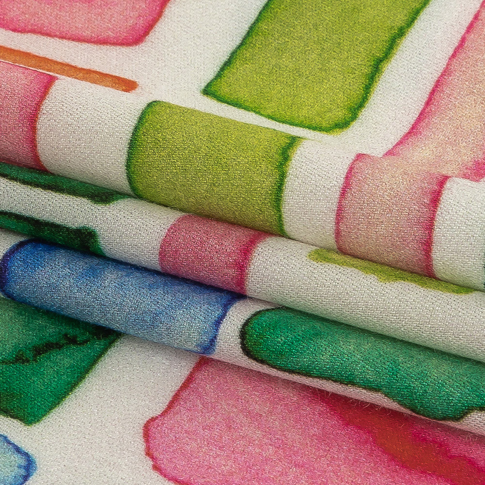 Rayon Challis - Rainbow Watercolor Plaid - Jujube Jubilee Print - Mood Exclusive Sugar Collection - Folded