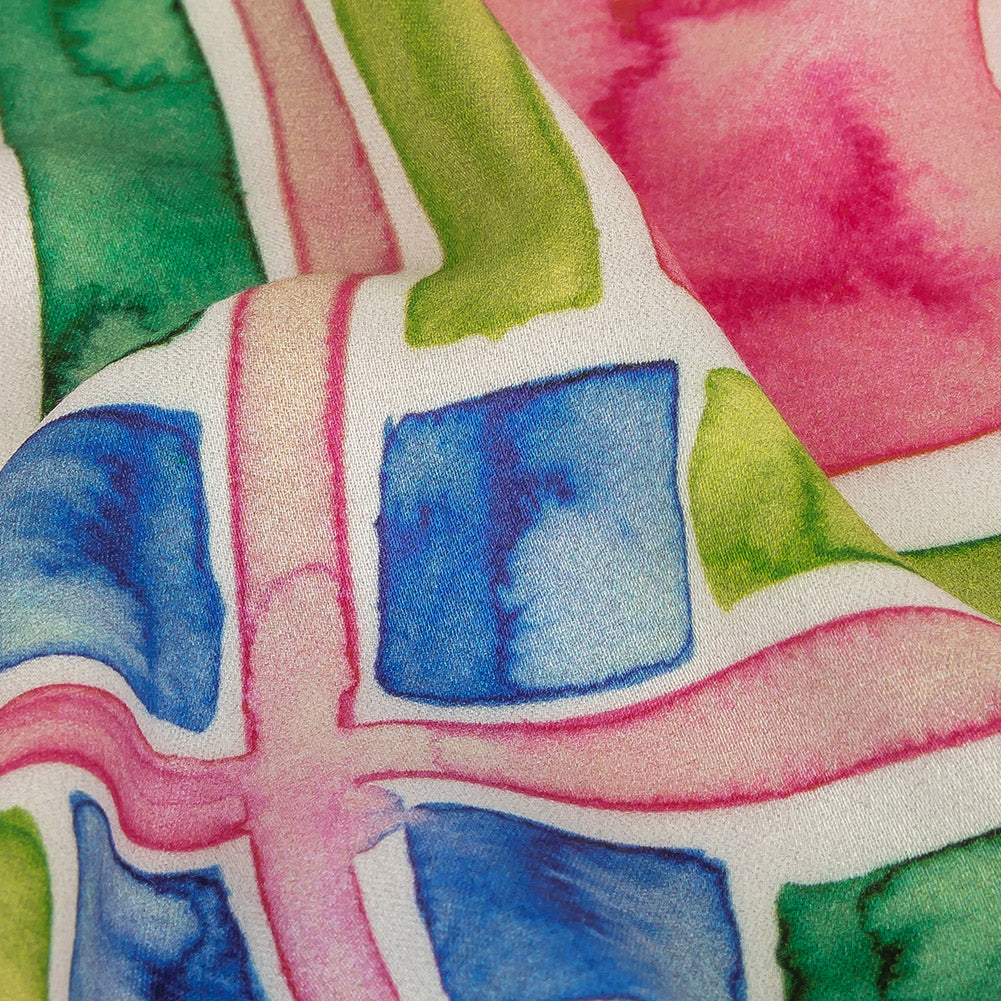 Rayon Challis - Rainbow Watercolor Plaid - Jujube Jubilee Print - Mood Exclusive Sugar Collection - Detail