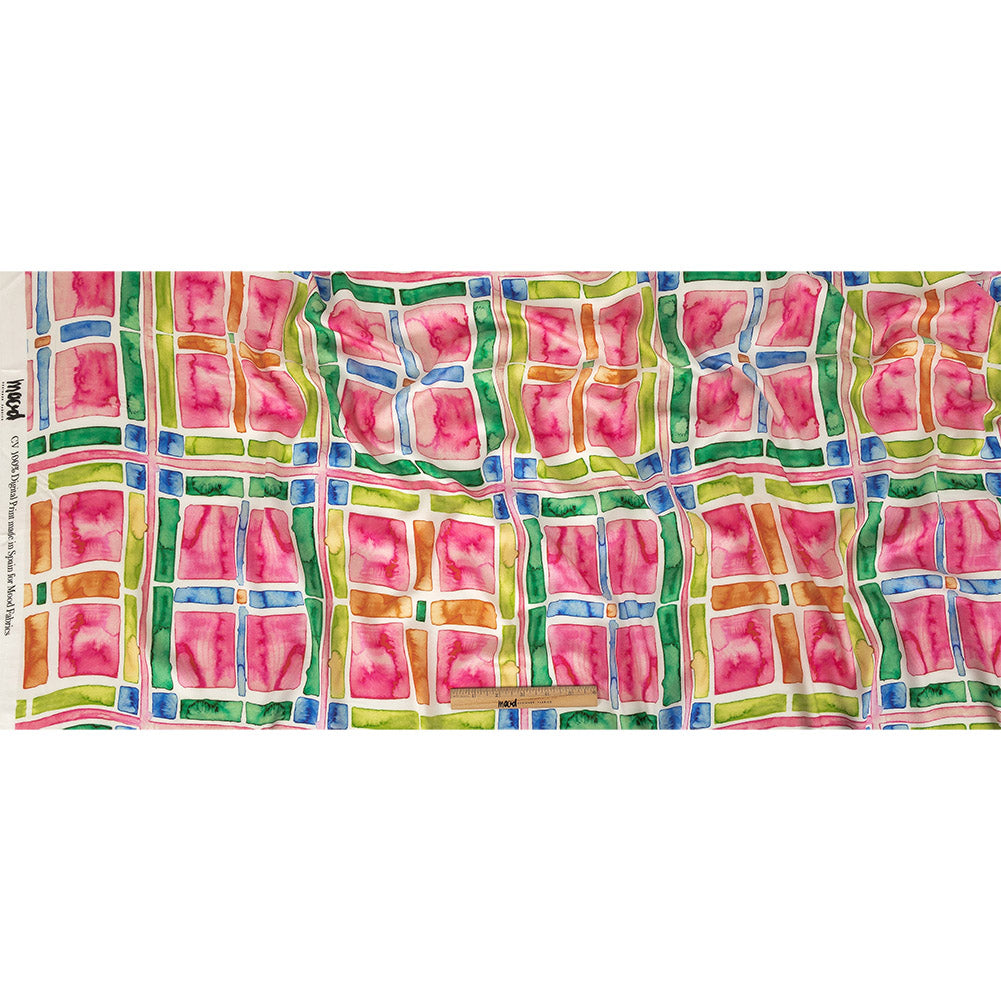 Rayon Challis - Rainbow Watercolor Plaid - Jujube Jubilee Print - Mood Exclusive Sugar Collection - Full