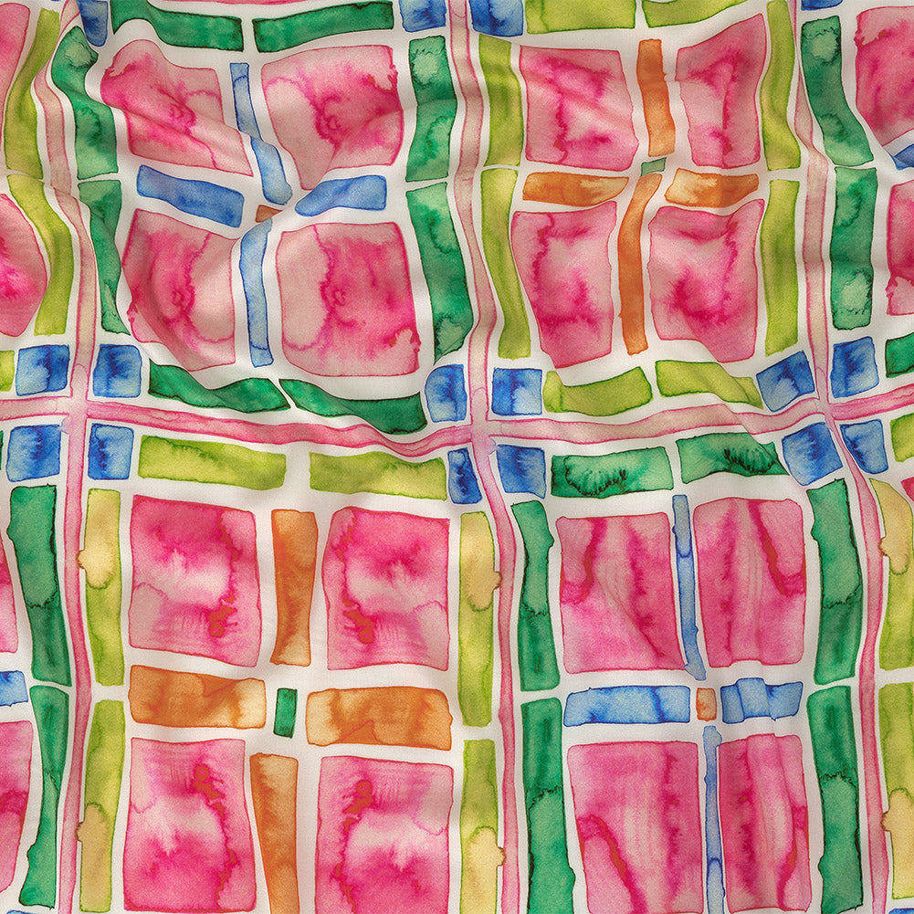 Rayon Challis - Rainbow Watercolor Plaid - Jujube Jubilee Print - Mood Exclusive Sugar Collection