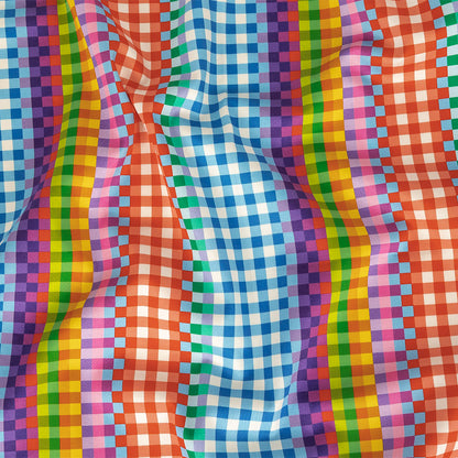 Stretch Cotton Sateen - Rainbow Checkers - Picnic Patisserie Print - Mood Exclusive Sugar Collection
