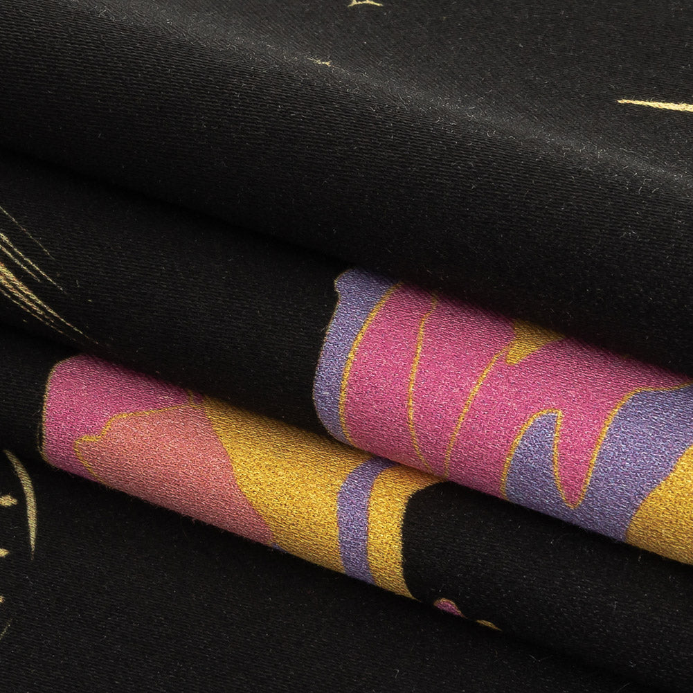 Stretch Cotton Sateen - Black, Pink and Blue Astronauts in Space - Sweet Dreams Print - Mood Exclusive Sugar Collection - Folded