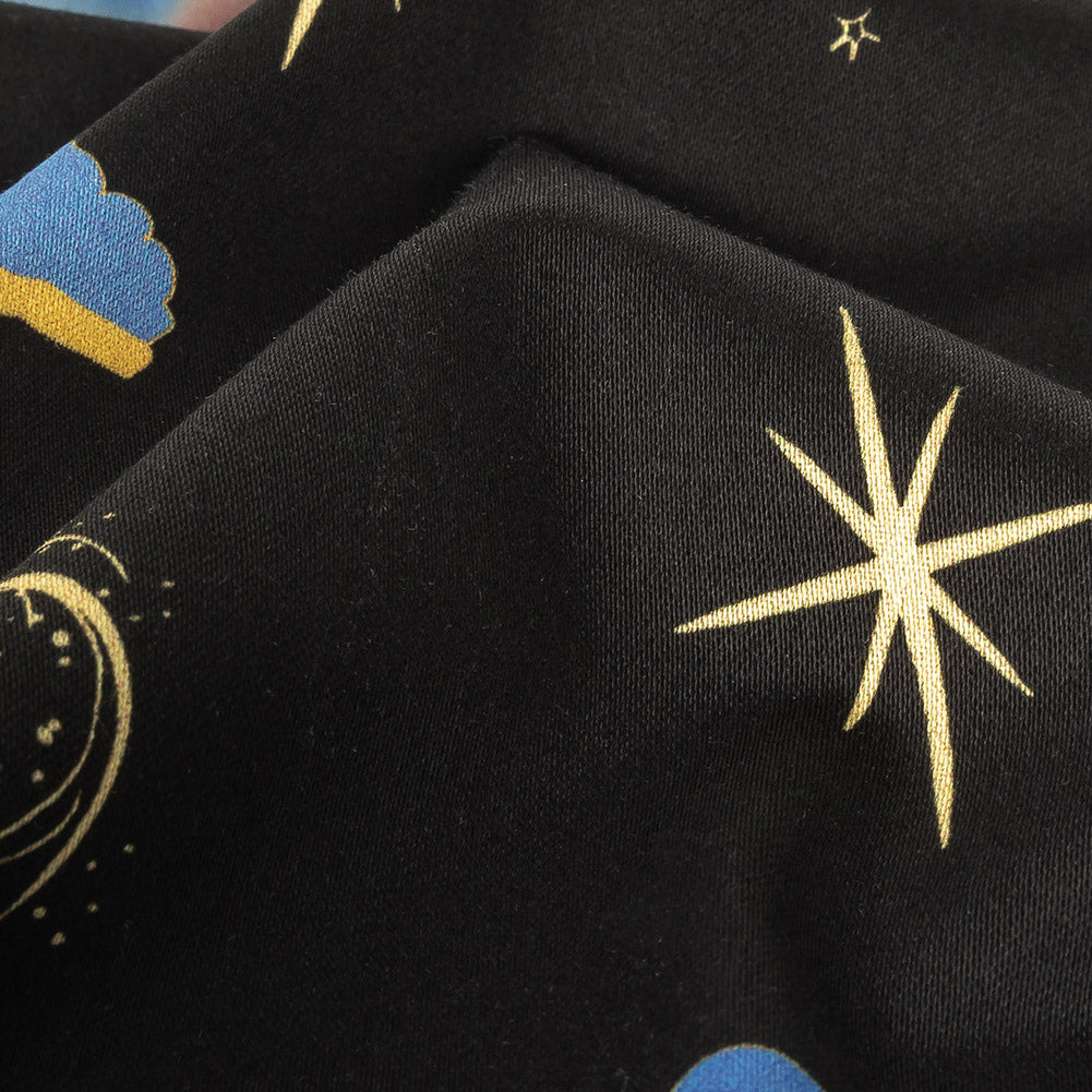 Stretch Cotton Sateen - Black, Pink and Blue Astronauts in Space - Sweet Dreams Print - Mood Exclusive Sugar Collection - Detail
