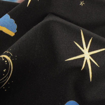 Stretch Cotton Sateen - Black, Pink and Blue Astronauts in Space - Sweet Dreams Print - Mood Exclusive Sugar Collection