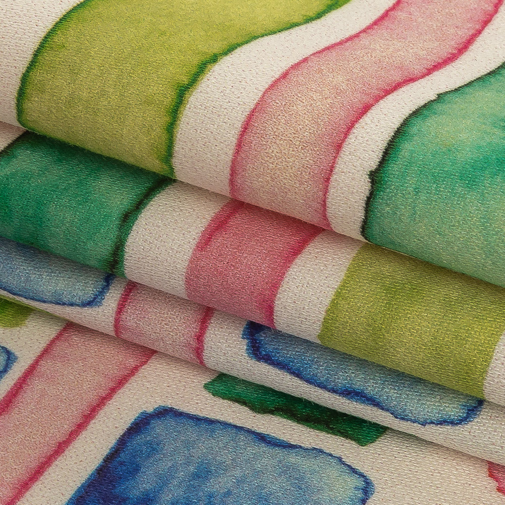 Stretch Cotton Sateen - Rainbow Watercolor Plaid - Jujube Jubilee Print - Mood Exclusive Sugar Collection - Folded