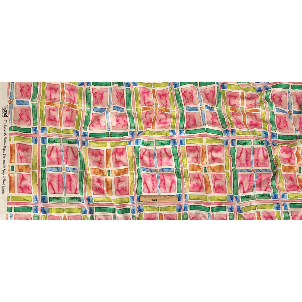Stretch Cotton Sateen - Rainbow Watercolor Plaid - Jujube Jubilee Print - Mood Exclusive Sugar Collection - Full