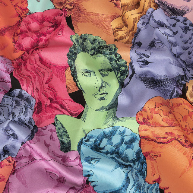Stretch Cotton Sateen - Rainbow Roman Busts - Saccharine Statuary Print - Mood Exclusive Sugar Collection