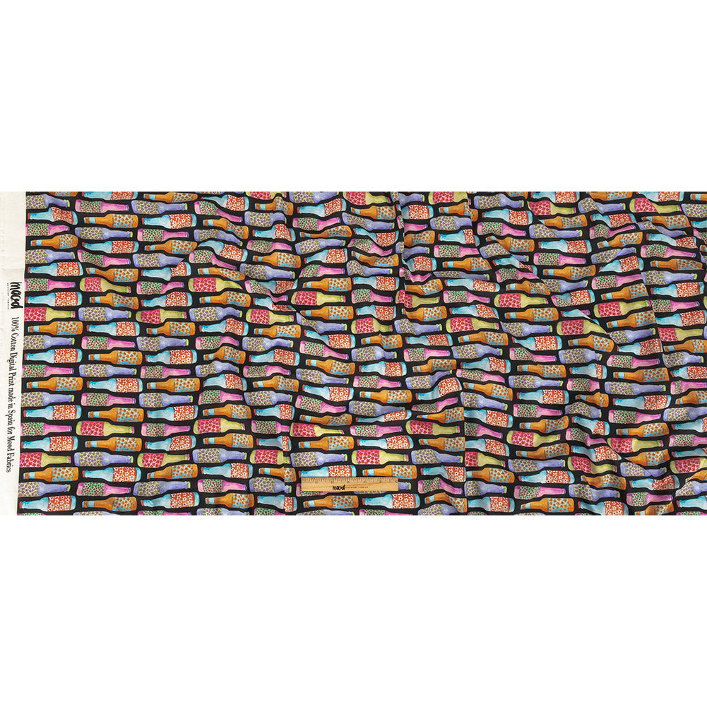 Cotton Voile - Rainbow Bottles on Black - Pop Bottle Parade Print - Mood Exclusive Sugar Collection - Full