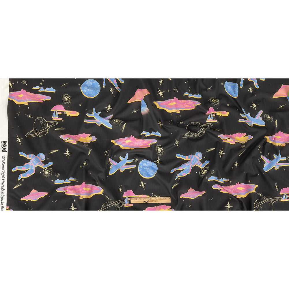 Cotton Voile - Black, Pink and Blue Astronauts in Space - Sweet Dreams Print - Mood Exclusive Sugar Collection - Full