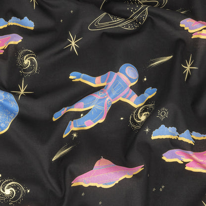 Cotton Voile - Black, Pink and Blue Astronauts in Space - Sweet Dreams Print - Mood Exclusive Sugar Collection