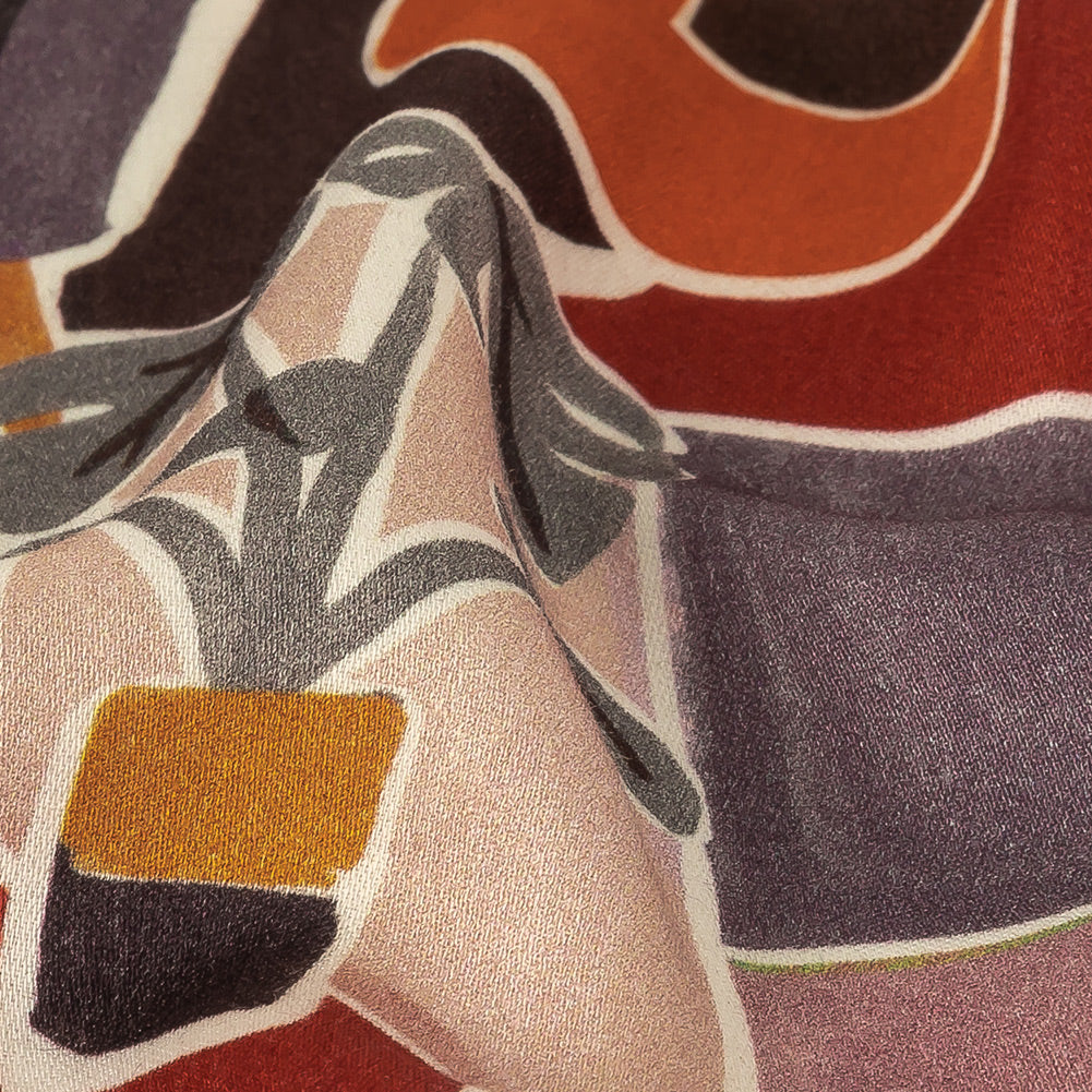 Rayon Challis - Purple and Orange Plants and Furniture - Peaceful Waking Print - Mood Exclusive Wisteria Collection Detail