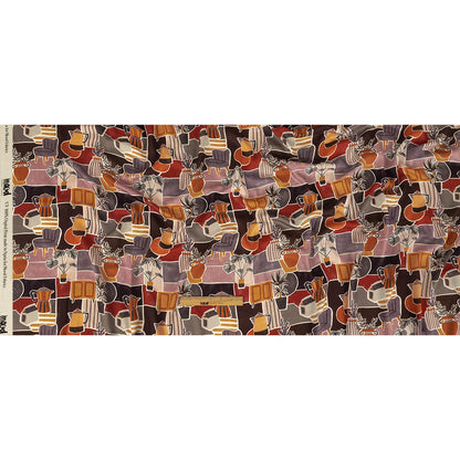 Rayon Challis - Purple and Orange Plants and Furniture - Peaceful Waking Print - Mood Exclusive Wisteria Collection Full