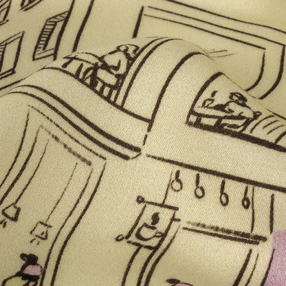 Rayon Challis - Multicolor Streetscapes and Trees - Growing Roots Print - Mood Exclusive Wisteria Collection Detail