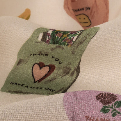 Rayon Challis - Purple, Yellow and Green Shopping Bags - Come Again Soon Print - Mood Exclusive Wisteria Collection Detail