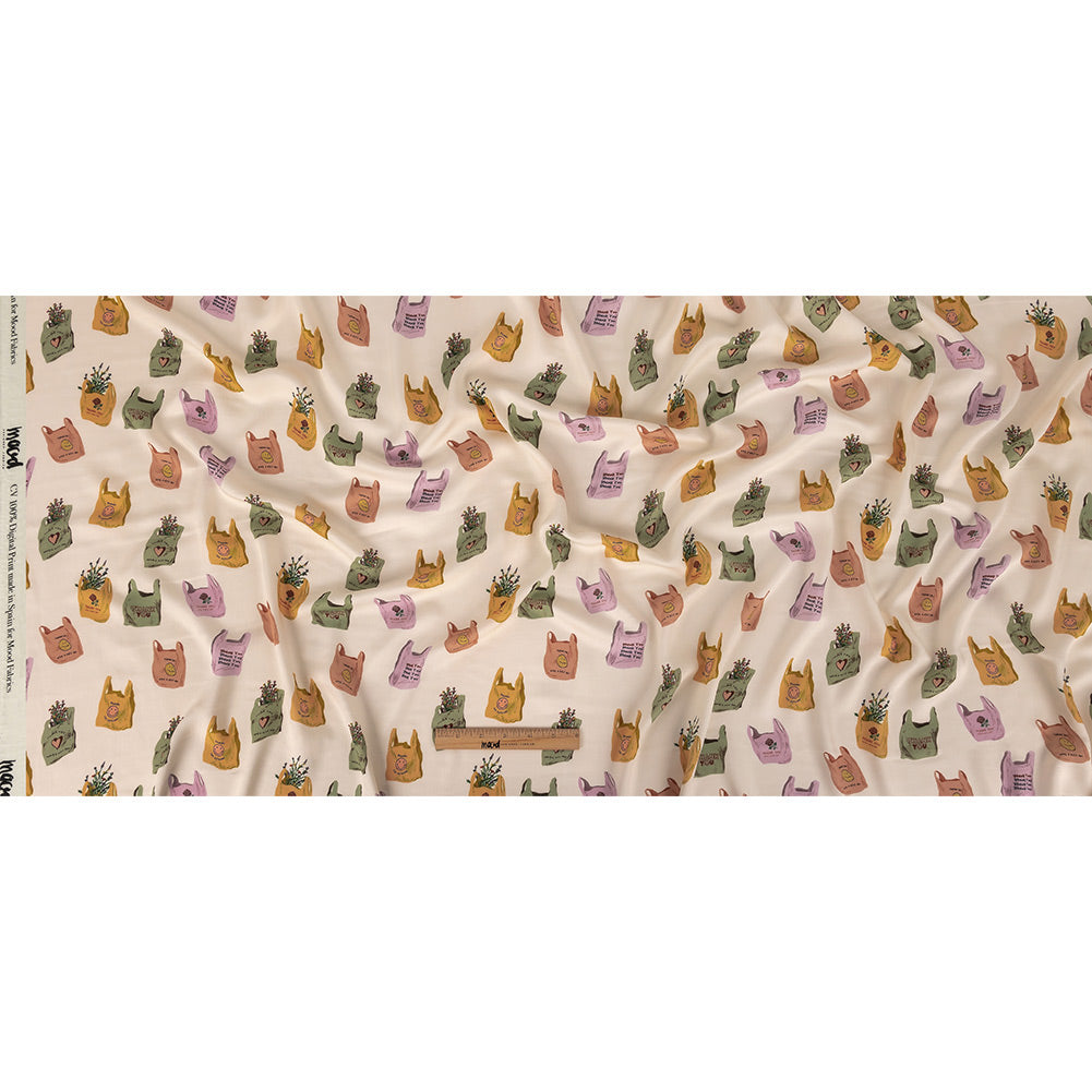 Rayon Challis - Purple, Yellow and Green Shopping Bags - Come Again Soon Print - Mood Exclusive Wisteria Collection Full