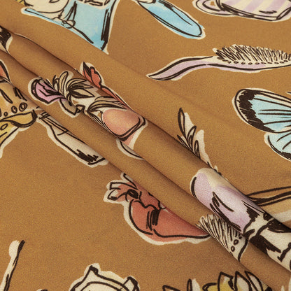 Rayon Challis - Golden Faces and Objects - Everyday Goddess Print - Mood Exclusive Wisteria Collection Folded