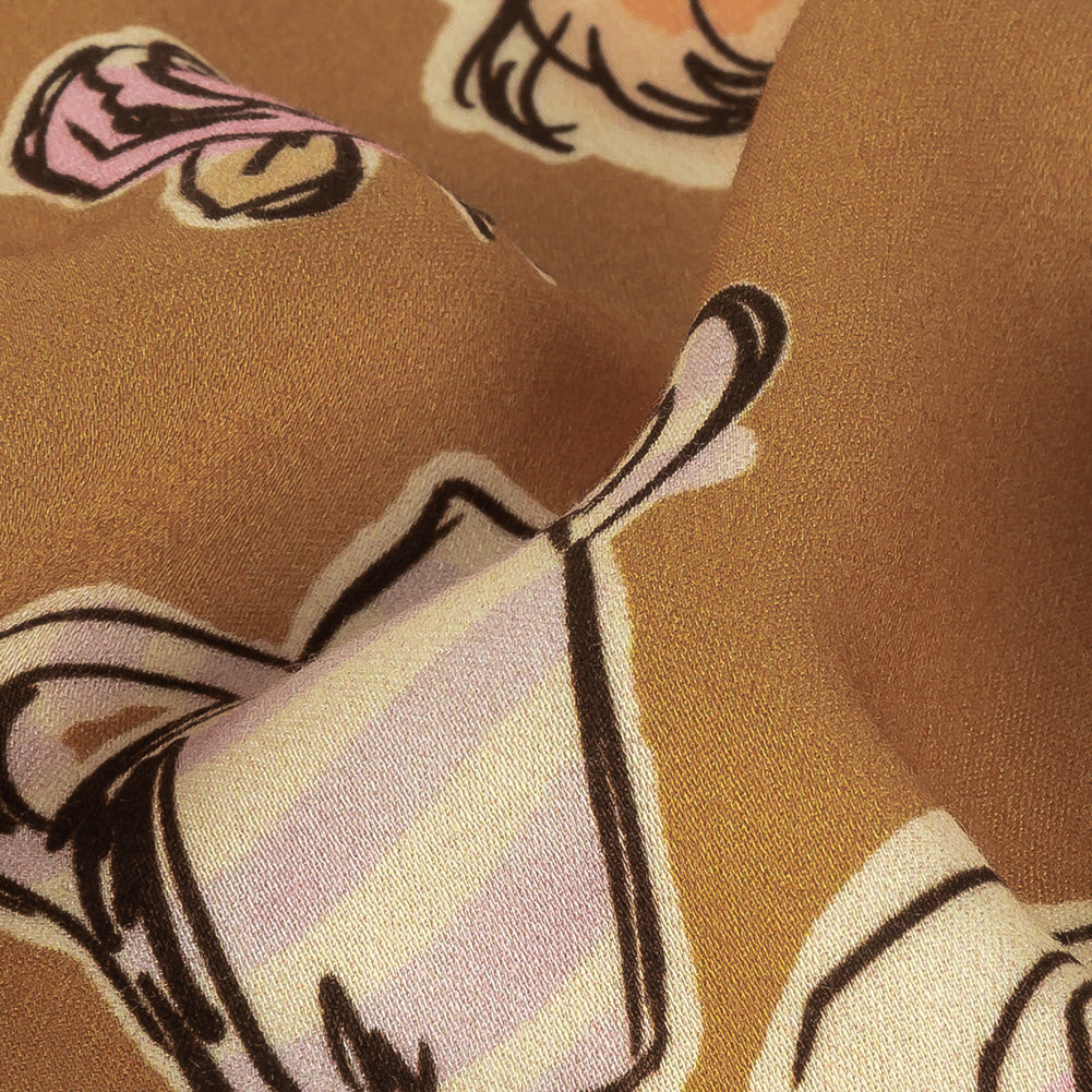 Rayon Challis - Golden Faces and Objects - Everyday Goddess Print - Mood Exclusive Wisteria Collection Detail