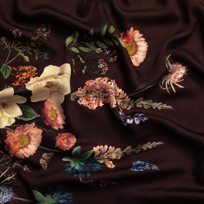 Rayon Challis - Deep Purple Floral - Baroque Bouquet Print - Mood Exclusive Wisteria Collection