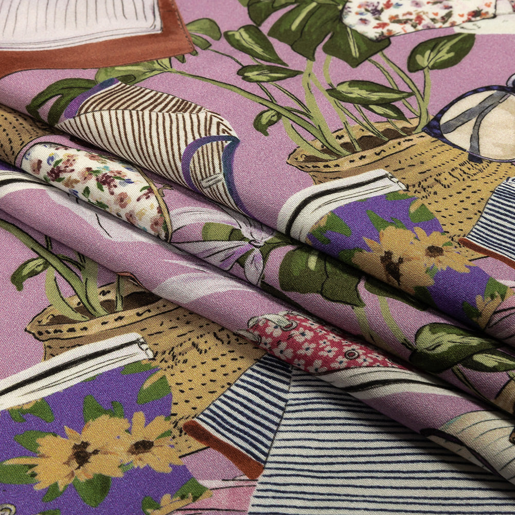 Rayon Challis - Lavender Clothes and Plants - Morning Memory Print - Mood Exclusive Wisteria Collection Folded