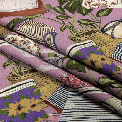 Rayon Challis - Lavender Clothes and Plants - Morning Memory Print - Mood Exclusive Wisteria Collection Folded