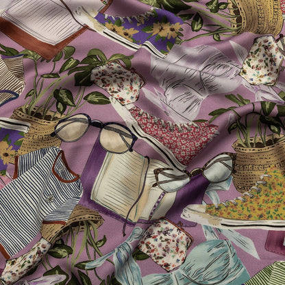 Rayon Challis - Lavender Clothes and Plants - Morning Memory Print - Mood Exclusive Wisteria Collection
