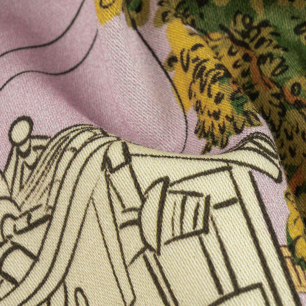 Stretch Cotton Sateen - Multicolor Streetscapes and Trees - Growing Roots Print - Mood Exclusive Wisteria Collection Detail