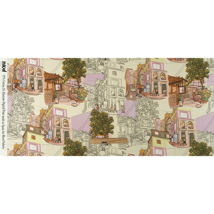 Stretch Cotton Sateen - Multicolor Streetscapes and Trees - Growing Roots Print - Mood Exclusive Wisteria Collection Full