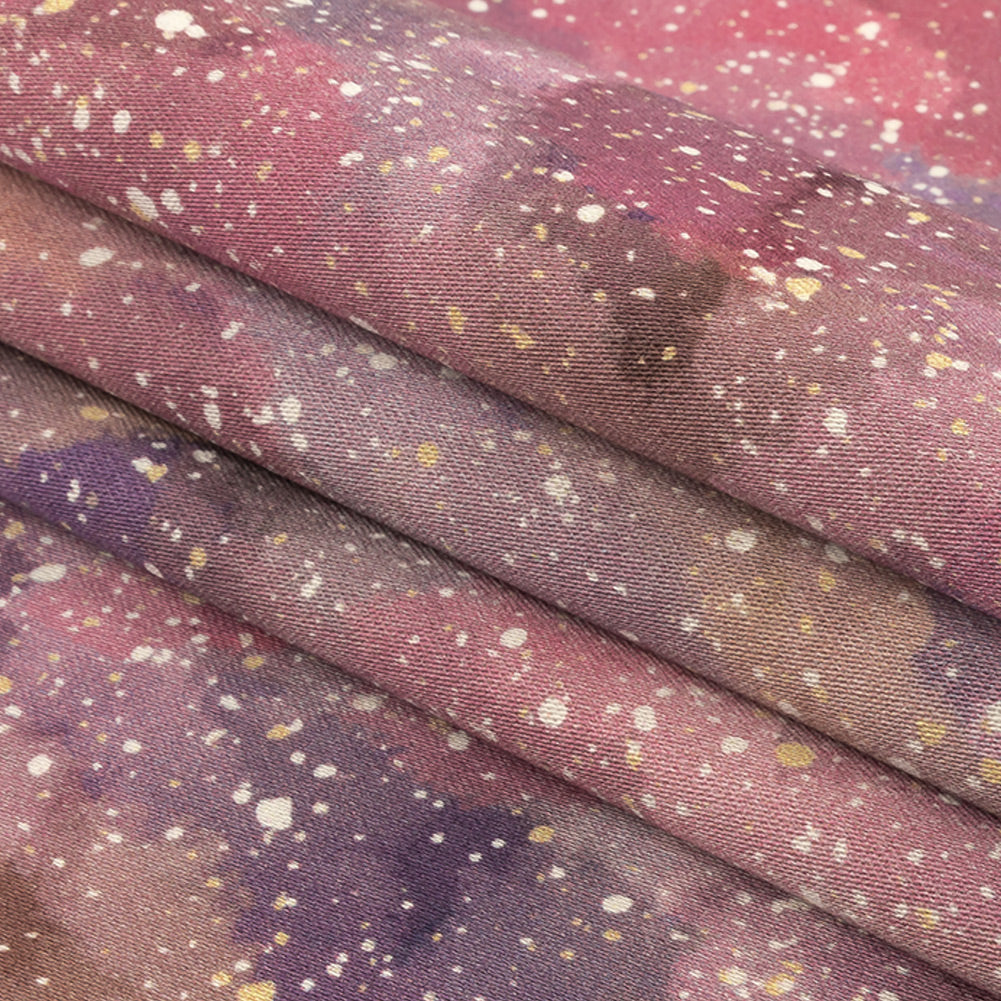 Stretch Cotton Sateen - Pink, Purple and White Abstract - Hope Spotted Print - Mood Exclusive Wisteria Collection Folded
