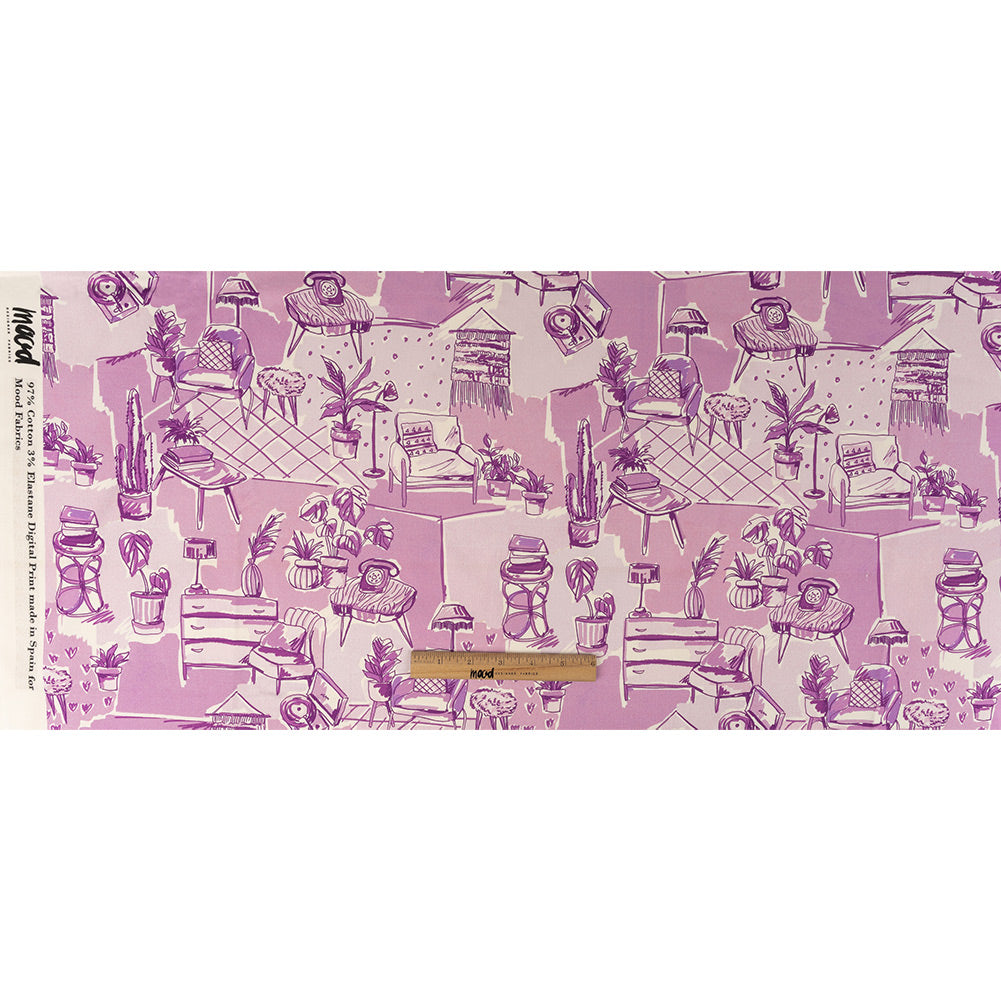 Stretch Cotton Sateen - Lilac Indoor Spaces - Where You're Planted Print - Mood Exclusive Wisteria Collection Full