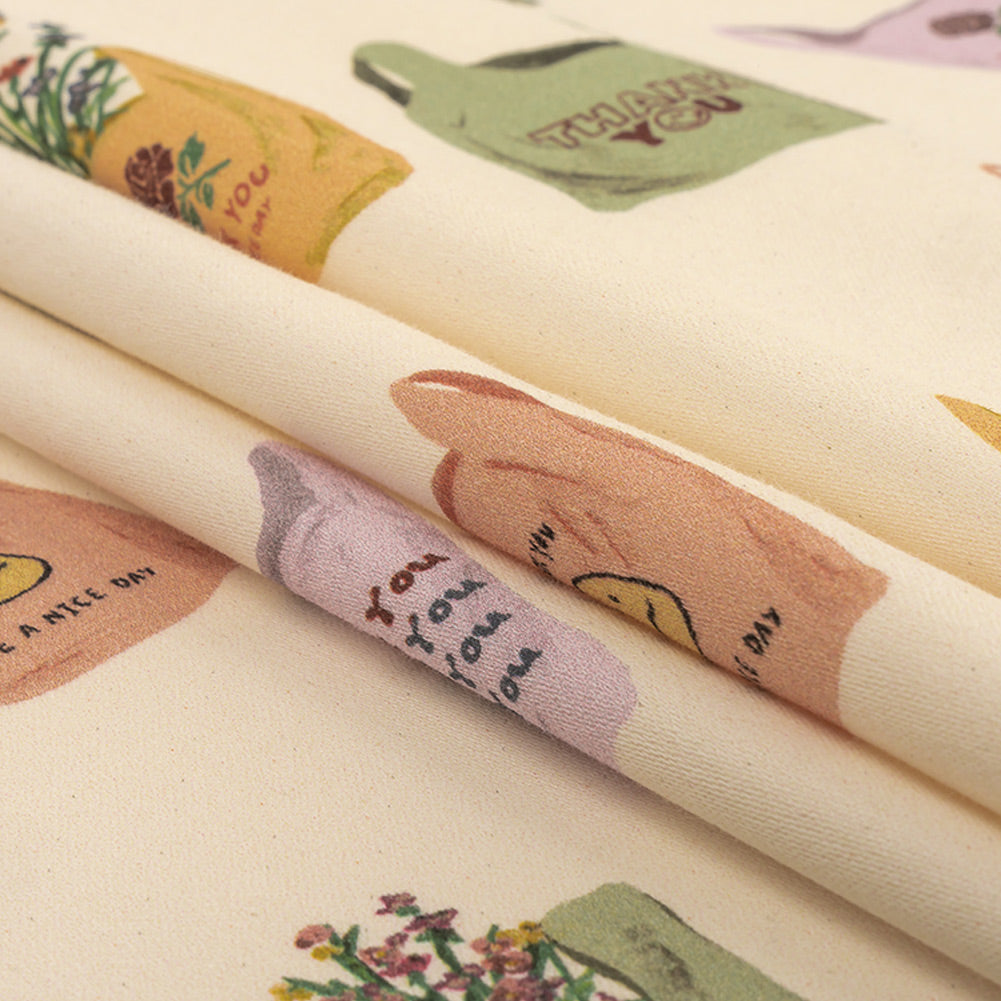Stretch Cotton Sateen - Purple, Yellow and Green Shopping Bags - Come Again Soon Print - Mood Exclusive Wisteria Collection Folded