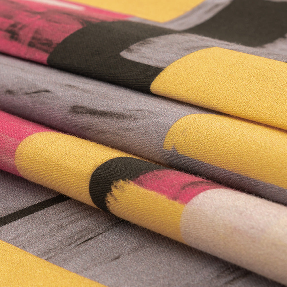 Stretch Cotton Sateen - Purple, Pink and Yellow Painterly Geometric - Theory of Abstraction Print - Mood Exclusive Wisteria Collection Folded