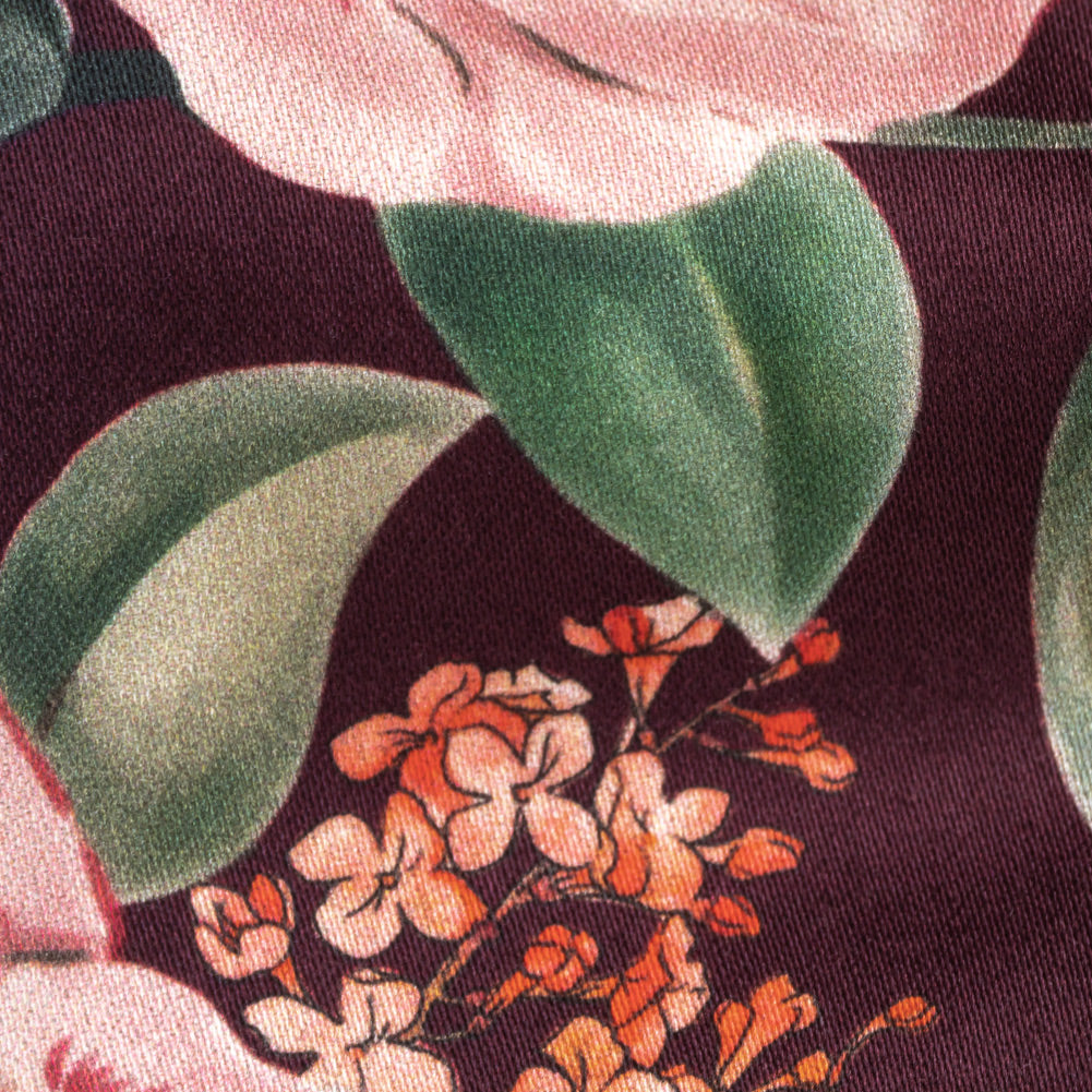 Stretch Cotton Sateen - Deep Purple Floral - Baroque Bouquet Print - Mood Exclusive Wisteria Collection Detail