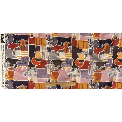 Cotton Voile - Purple and Orange Plants and Furniture - Peaceful Waking Print - Mood Exclusive Wisteria Collection Full