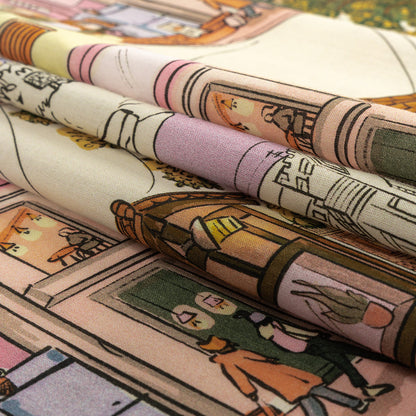 Cotton Voile - Multicolor Streetscapes and Trees - Growing Roots Print - Mood Exclusive Wisteria Collection Folded