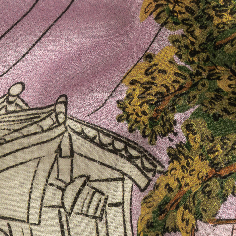 Cotton Voile - Multicolor Streetscapes and Trees - Growing Roots Print - Mood Exclusive Wisteria Collection Detail