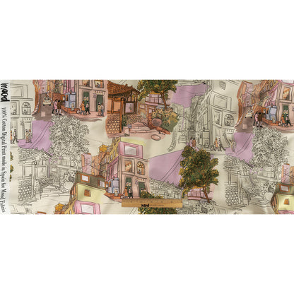 Cotton Voile - Multicolor Streetscapes and Trees - Growing Roots Print - Mood Exclusive Wisteria Collection Full