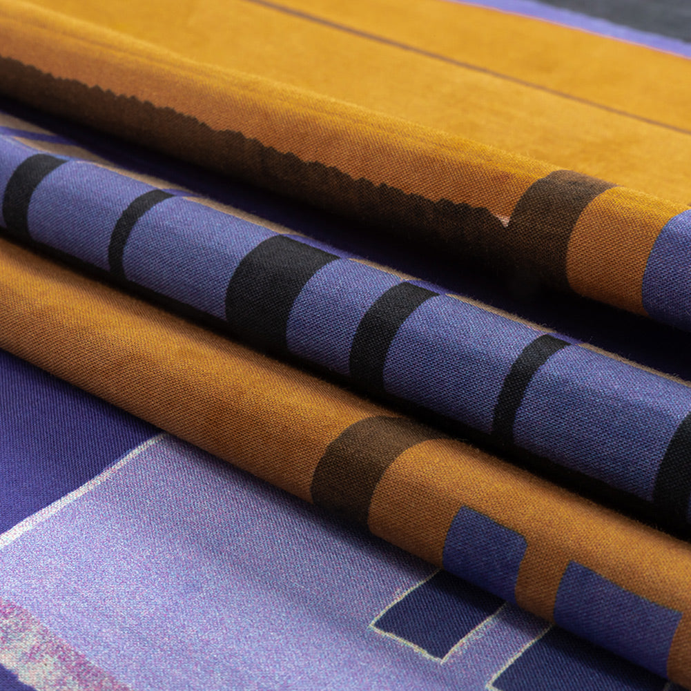 Cotton Voile Panel - Purple and Brown Painterly Geometric - Around the Block Print - Mood Exclusive Wisteria Collection Folded