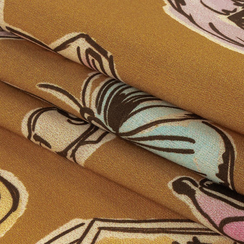 Cotton Voile - Golden Faces and Objects - Everyday Goddess Print - Mood Exclusive Wisteria Collection Folded