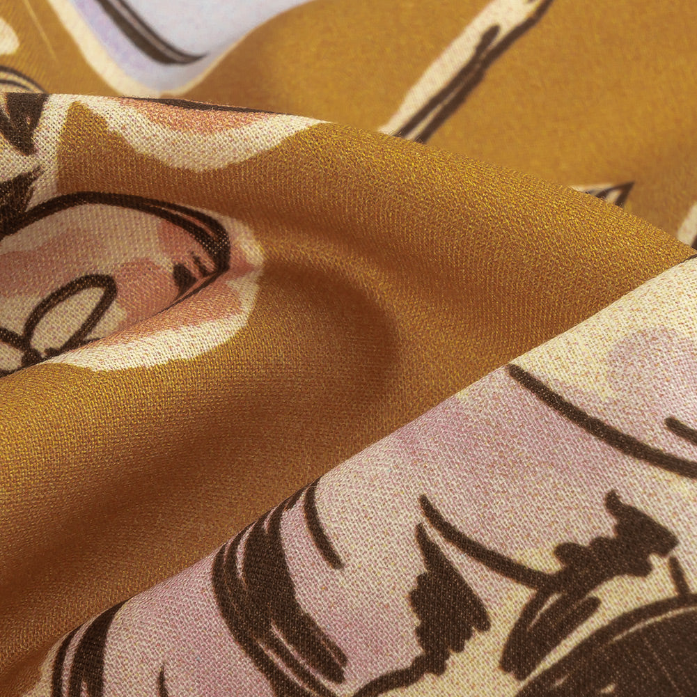 Cotton Voile - Golden Faces and Objects - Everyday Goddess Print - Mood Exclusive Wisteria Collection Detail