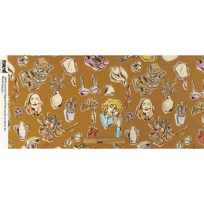 Cotton Voile - Golden Faces and Objects - Everyday Goddess Print - Mood Exclusive Wisteria Collection Full