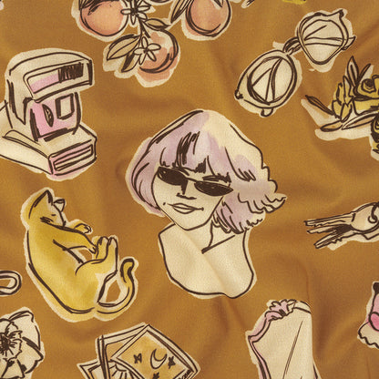 Cotton Voile - Golden Faces and Objects - Everyday Goddess Print - Mood Exclusive Wisteria Collection