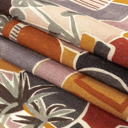 Linen and Rayon Woven - Purple and Orange Plants and Furniture - Peaceful Waking Print - Mood Exclusive Wisteria Collection Folded