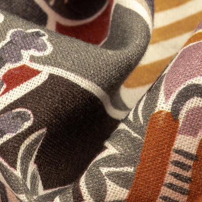 Linen and Rayon Woven - Purple and Orange Plants and Furniture - Peaceful Waking Print - Mood Exclusive Wisteria Collection Detail